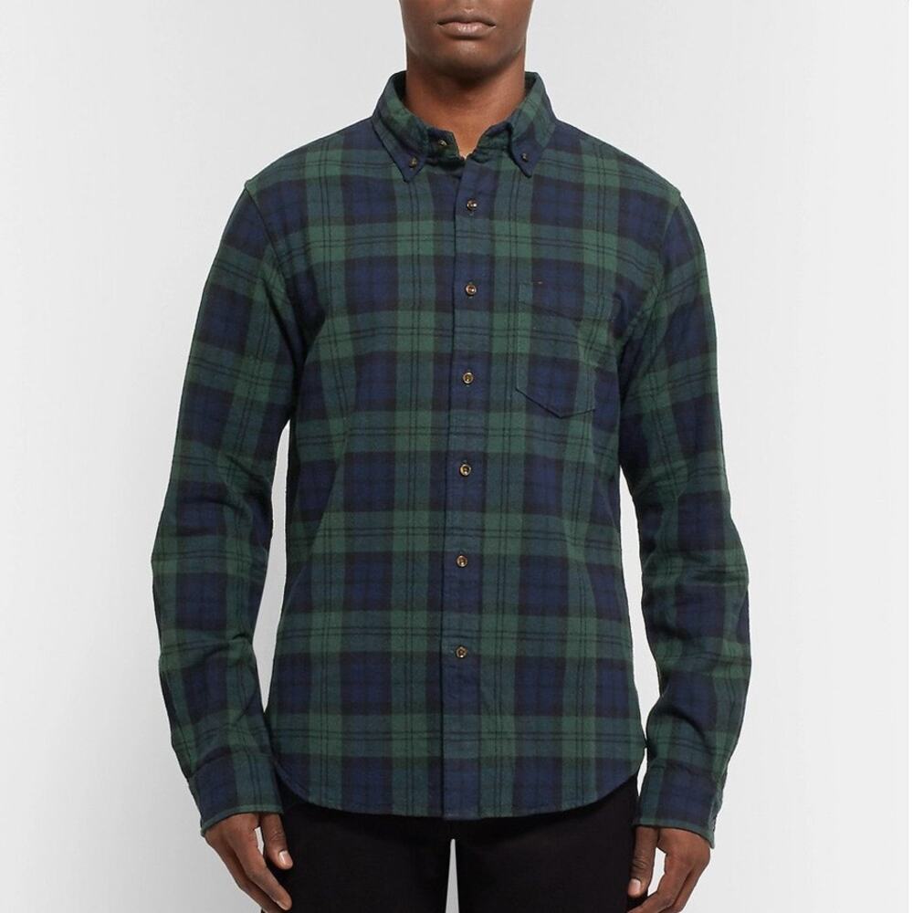 Alex Mill Green Navy Black Plaid Cotton Button Up Shirt Size L